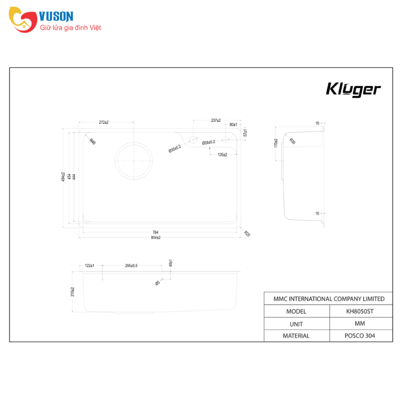 Chậu rửa bát Kluger KH8050ST Plus