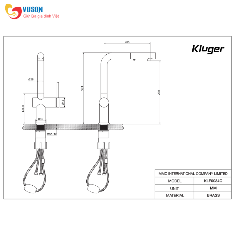 Vòi rửa bát Kluger KLF0034C