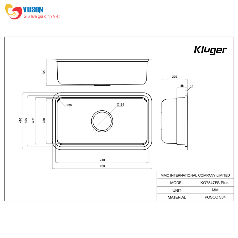 Chậu rửa bát Kluger KO7847FS Plus