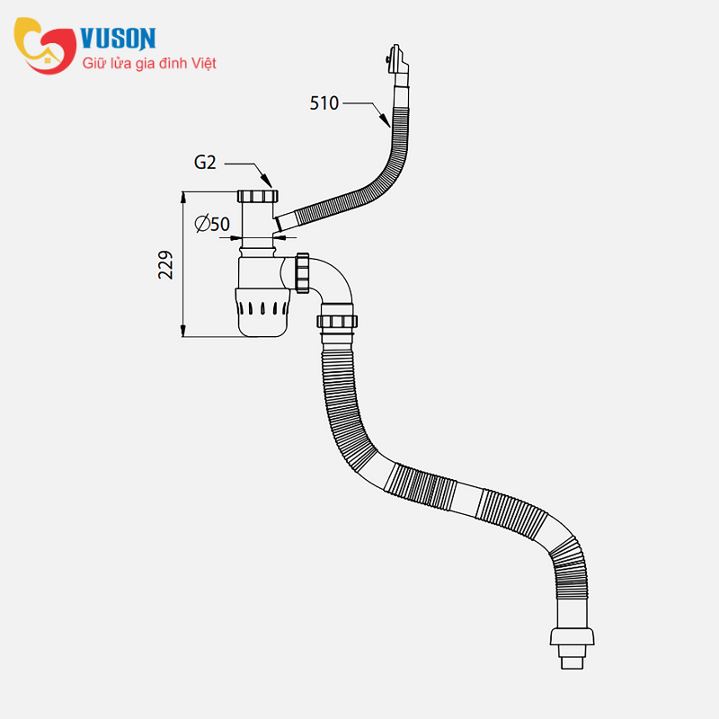 Siphon chậu rửa bát 2 hố Kluger KSP-302