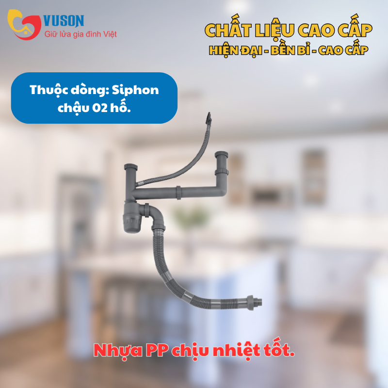 Siphon chậu rửa bát 2 hố Kluger KSP-302