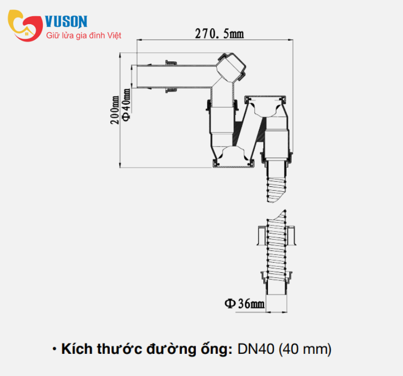 Siphon chậu rửa bát 1 hố Kluger KSP Z-SLIM