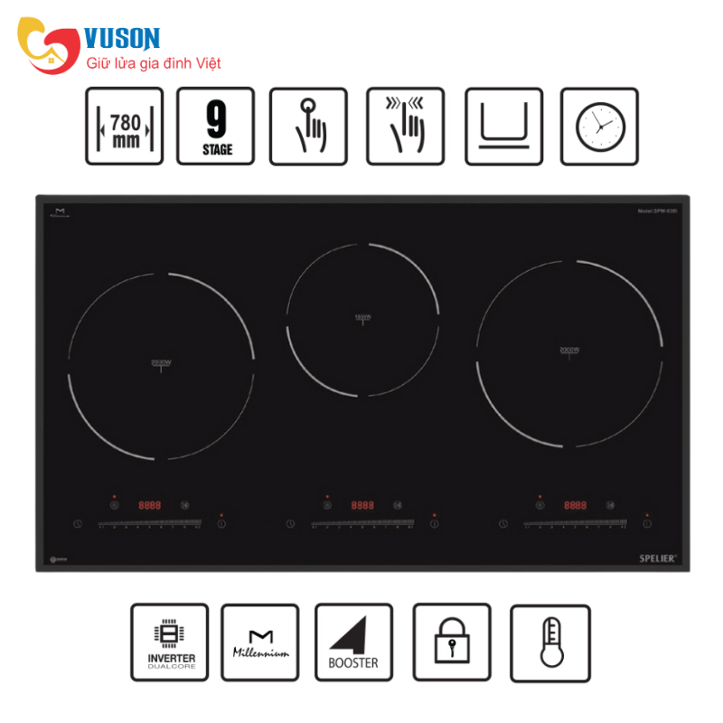Bếp từ ba Spelier SPM-938I PLUS