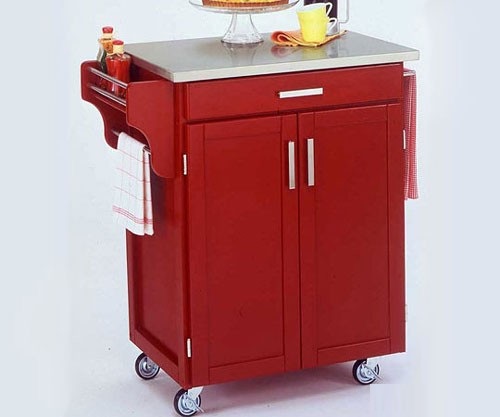 Tủ bếp di động gỗ pơmu sơn men màu đỏ TBM003